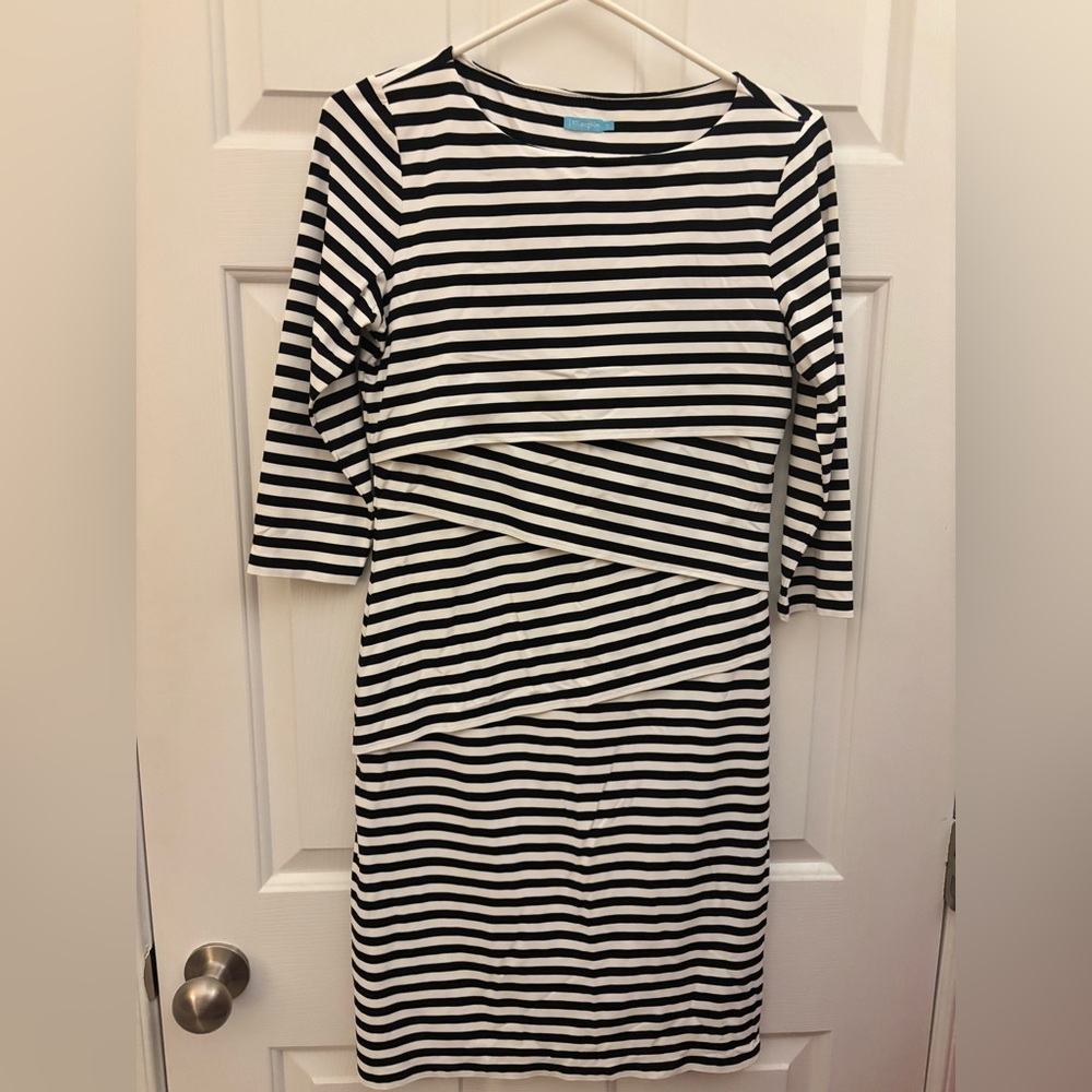 J. McLaughlin Black and White Striped Long Sleeve Dress Size Small
